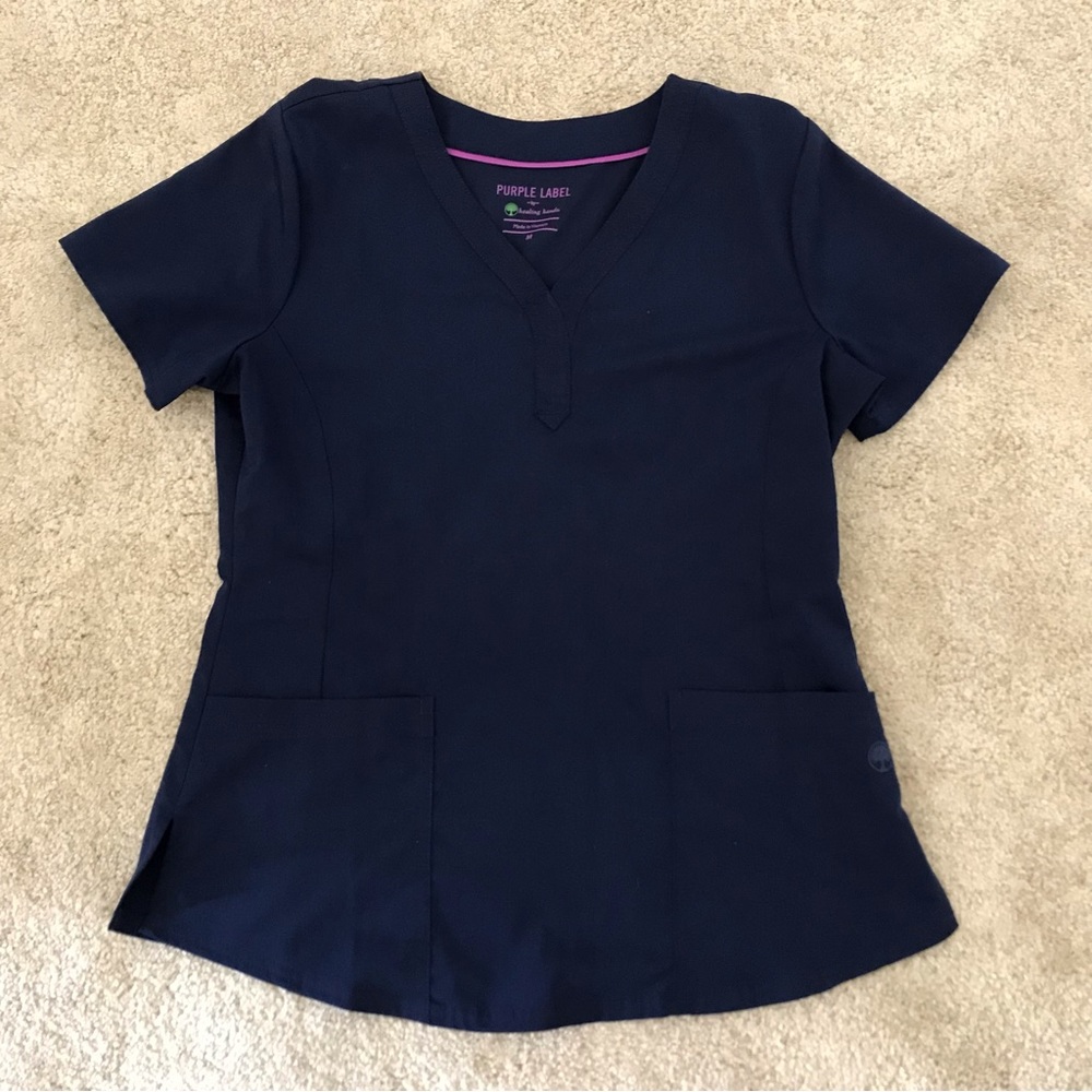 Healing hands scrub top purple label M